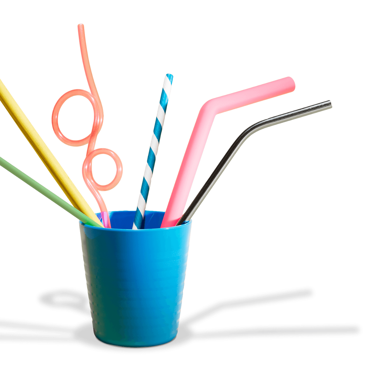Six different drinking straws in a cup